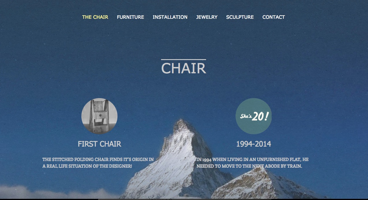 Capture d'écran du site Blum Von Bern avec une montagne et une chaise